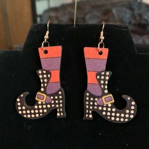 Halloween Witches Boots Wooden Earrings, NEW